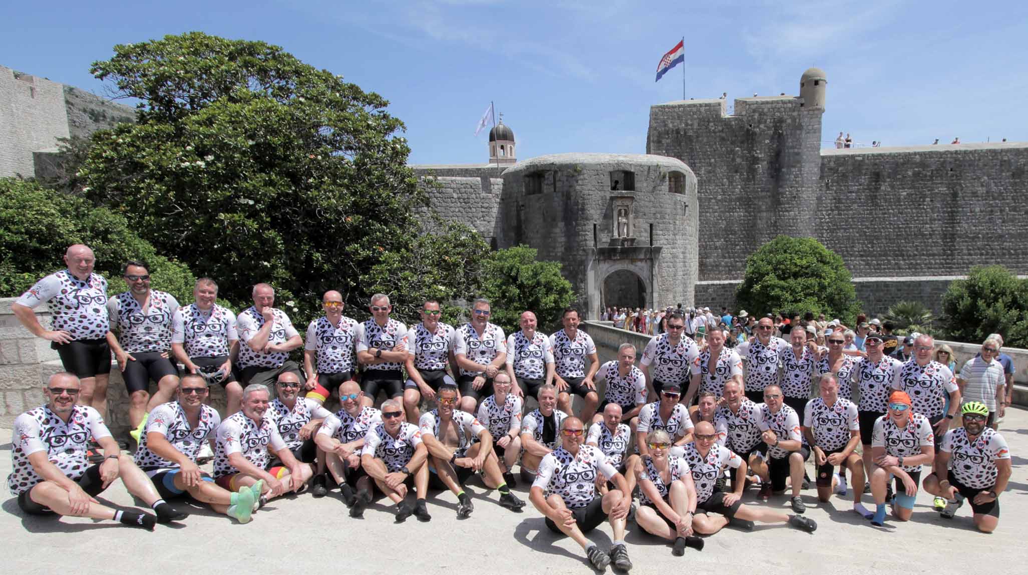 Fat Bottomed Boys and Girls completed the bike ride - celebration by the castle