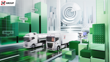 TIP Group trucks representing carbon emissions scopes and decarbonization