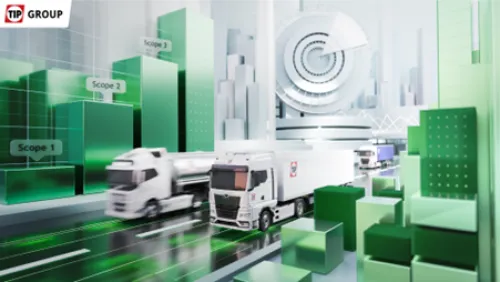TIP Group trucks representing carbon emissions scopes and decarbonization
